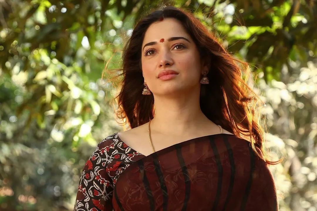 TOLLYWOOD ACTRESS TAMANNAAH BHATIA STILLS IN MAROON SAREE 4